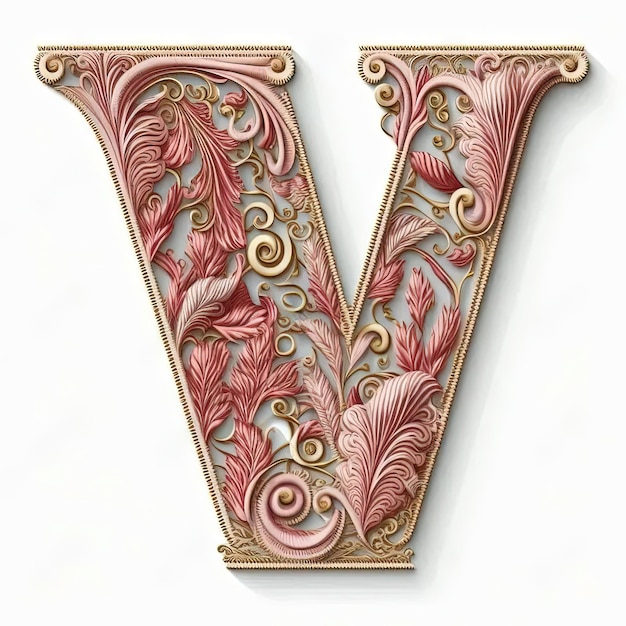 The letter v is made up of intricate designs