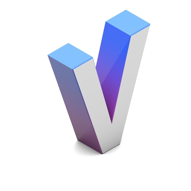 Letter V Isometric lettering font with pink blue gradient