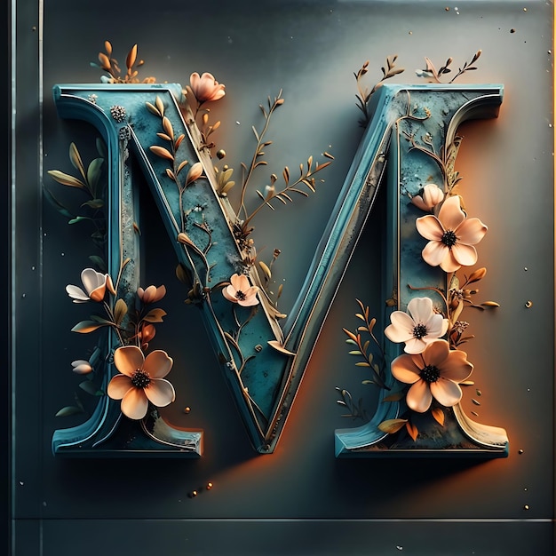 a letter v that is painted with flowers