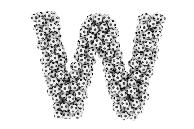 Letter W from soccer balls or football balls 3D rendering