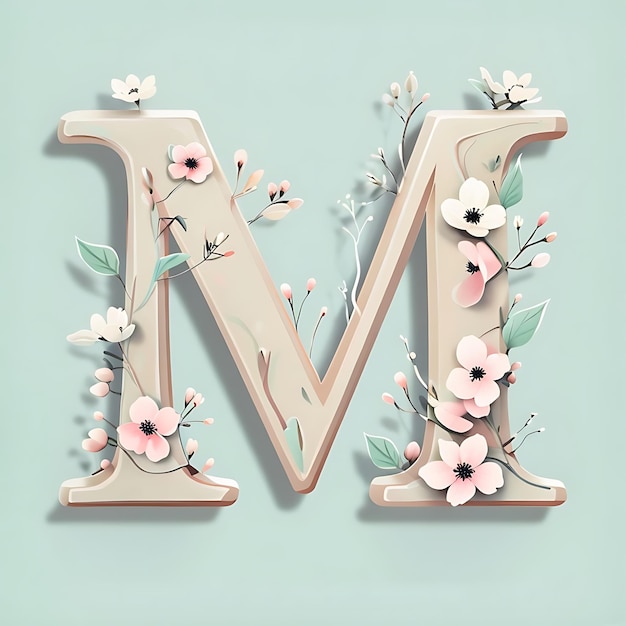 a letter w is painted with pink flowers and the letter w is painted in white