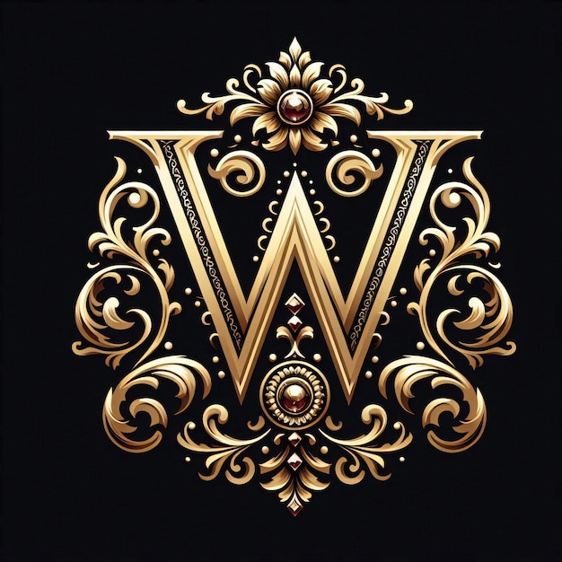 Photo a letter w is shown with a gold letter w on it