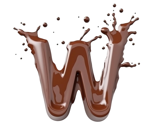 Letter W made with melted chocolate on white background top vie