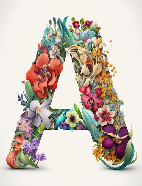 A letter a with flowers and leaves on it