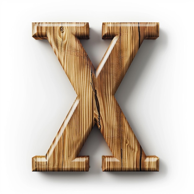 Letter X English font Bold wooden color 3D white background typography