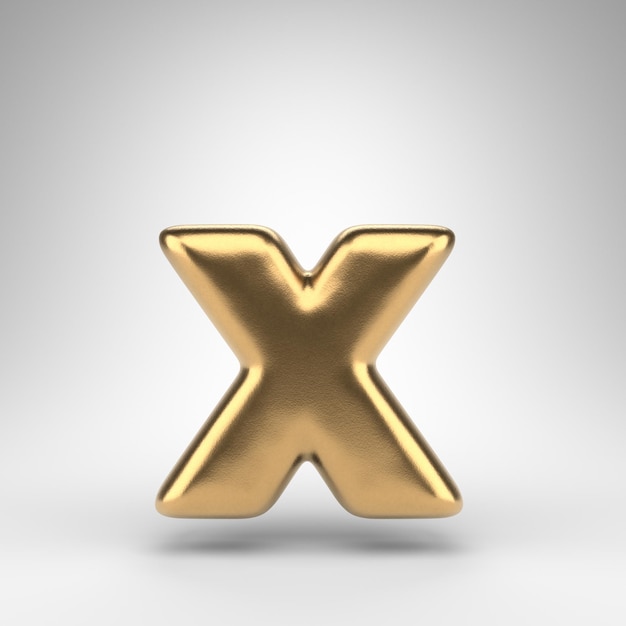 Letter X lowercase on white background. Golden 3D letter with gloss metal texture.