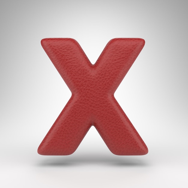 Letter X uppercase on white background. Red leather 3D letter with skin texture.