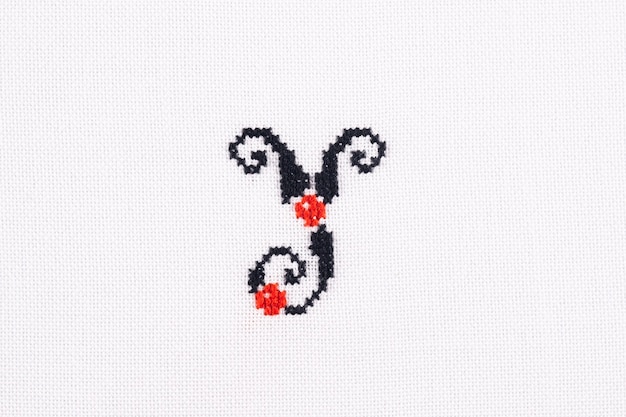 Letter Y of Embroidered Cross Stitch Latin Alphabet Linen Fabric Handmade 