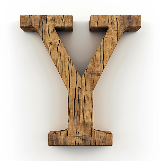 Letter Y English font Bold wooden color 3D white background typography