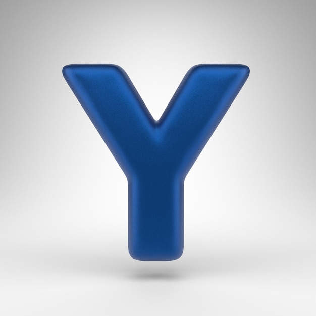 Letter Y uppercase on white background. Anodized blue 3D rendered font with matte texture.