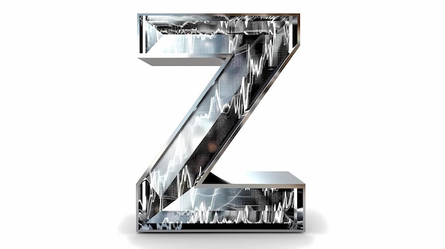 Photo a letter z as an icon in shiny titanium made up of trading charts white background generative ai