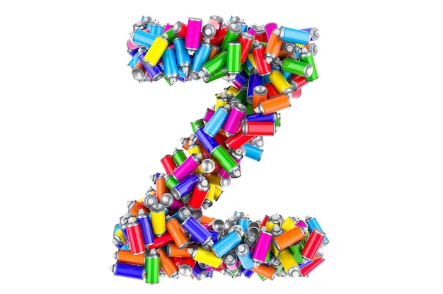 Letter Z from colored spray paint cans 3D rendering