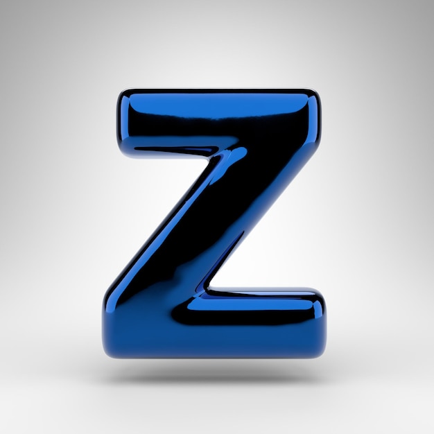 Letter Z uppercase on white background. Blue chrome 3D rendered font with glossy surface.