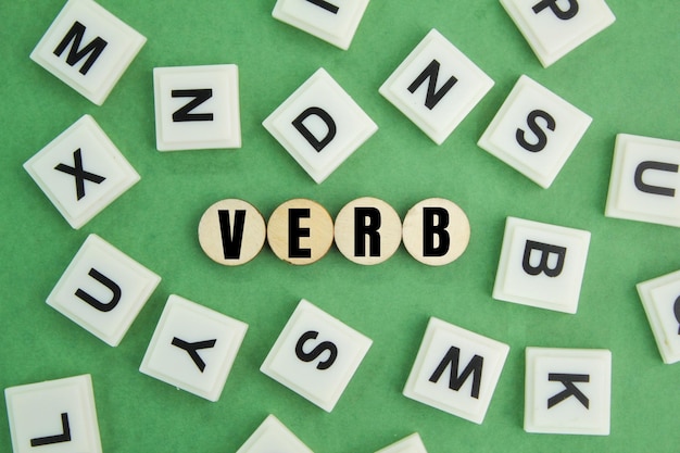 Photo letters of the alphabet with verb words noun concept the concept of learning basic learning