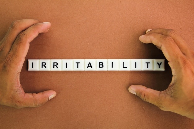 letters of the alphabet with the word IRRITABILITY the concept of irritability mental health