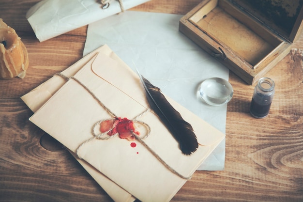 Letters with inkwell and box