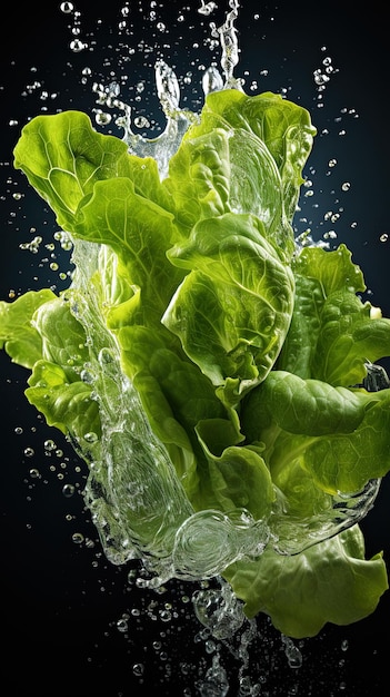 Photo lettuce in a glass of water with bubbles