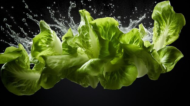 Photo lettuce leaves in motion