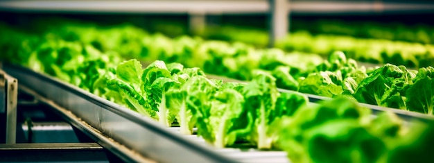 Lettuce tape in the food industry products ready for automatic packaging Concept with automated food production Generative AI