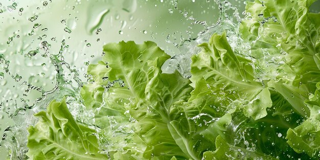 Photo lettuce water splashing solid colour background