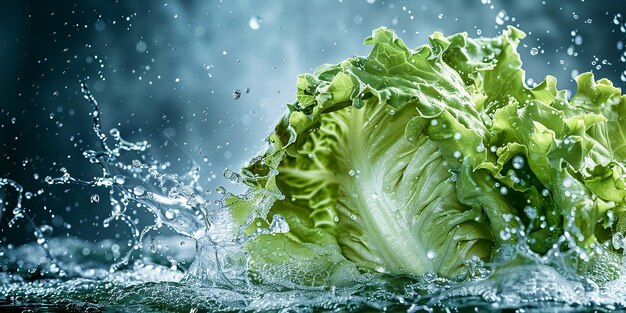 Photo lettuce water splashing solid colour background