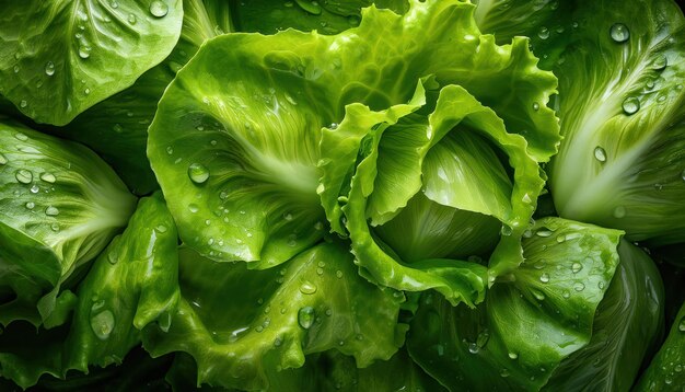 Photo lettuce with visible water drops closeup photography showing crisp texture