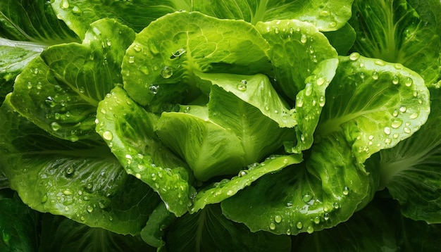 Photo lettuce with visible water drops closeup photography showing crisp texture