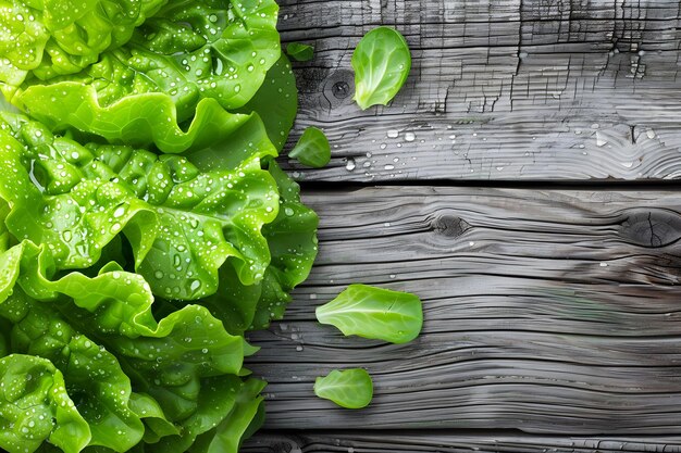 Photo lettuce on a wooden table with water drops