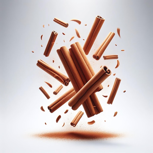 Levitating Cinnamon Sticks on White Background Download on Freepik