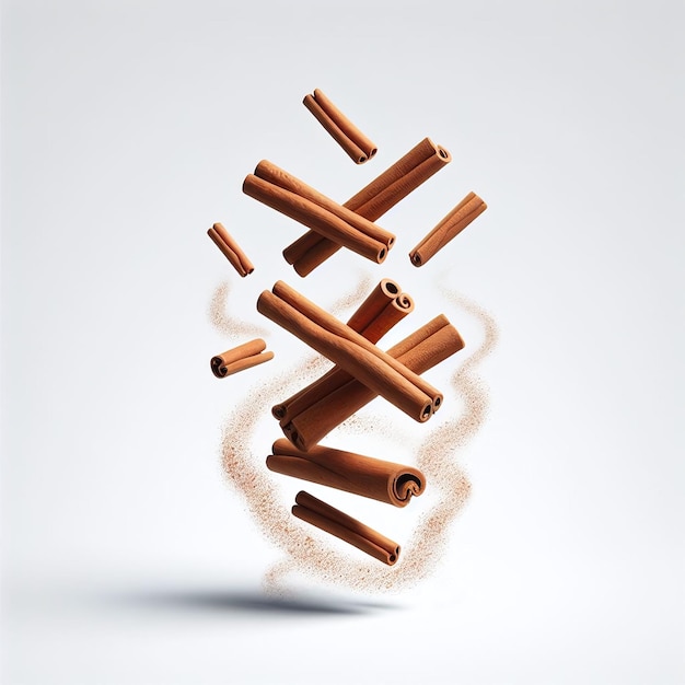 Levitating Cinnamon Sticks on White Background Download on Freepik