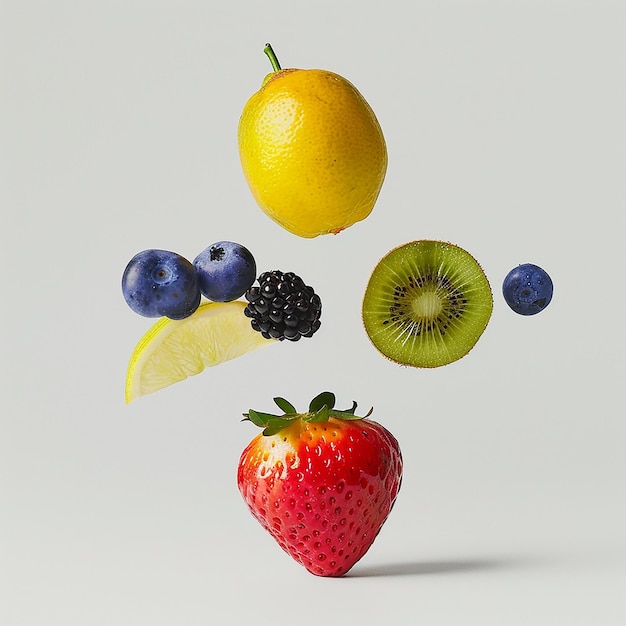 Photo levitating fresh fruits on white background