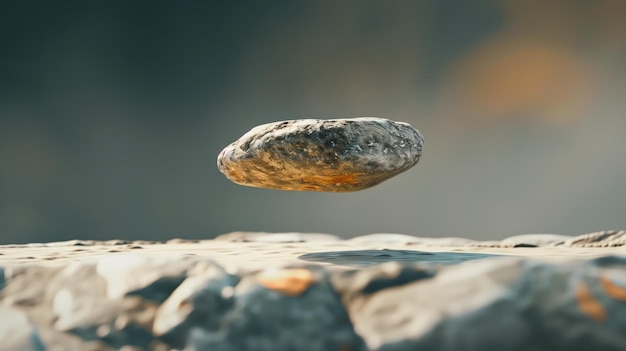 Levitating rock above ground with blurred background