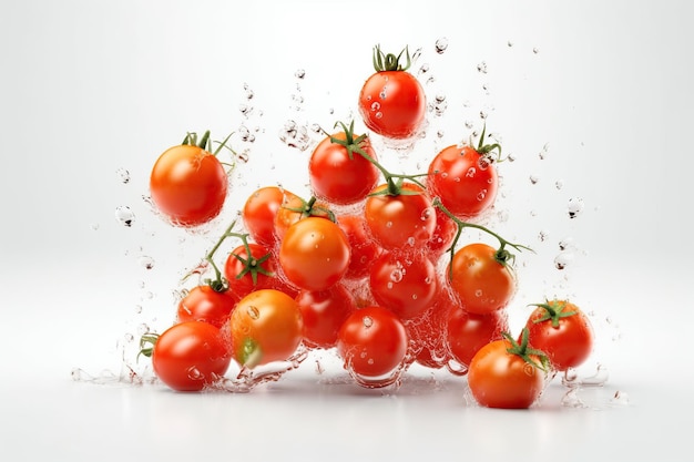 Levitation cherry tomatoes with splash of water juice