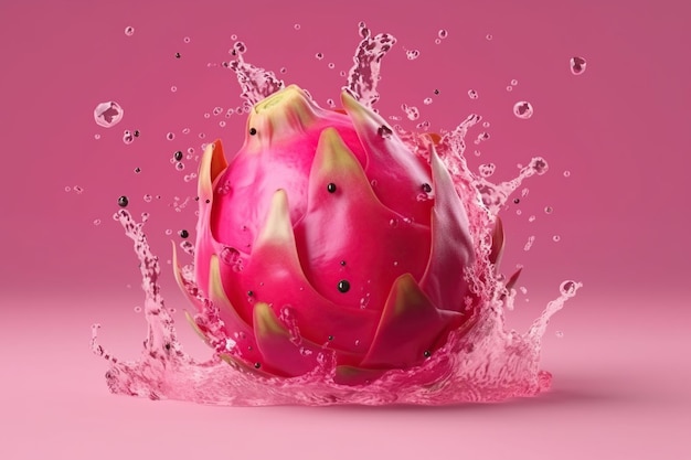 Levitation ripe ragon fruits pitahaya with drops juice splash