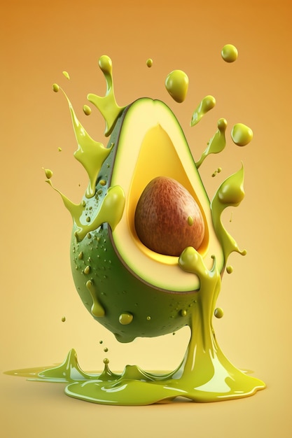 Levitation sliced avocado with oil splashes