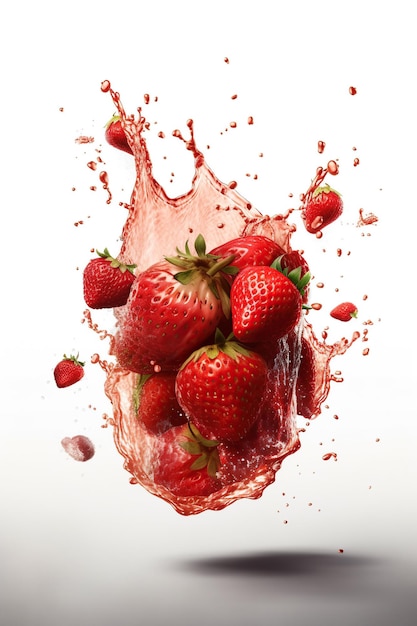 Levitation strawberries with drops of water splash