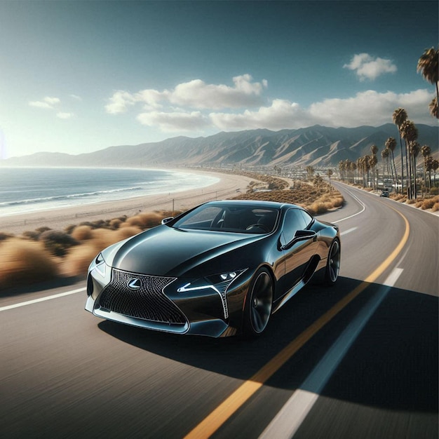 Lexus LC 500 cruising along a deserted coastal