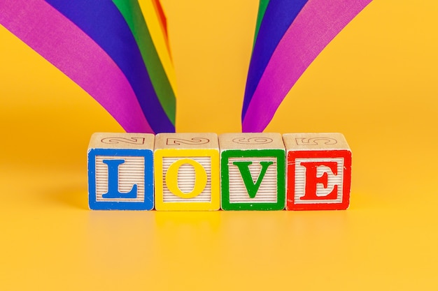 LGBT concept, text love, LGBT flag