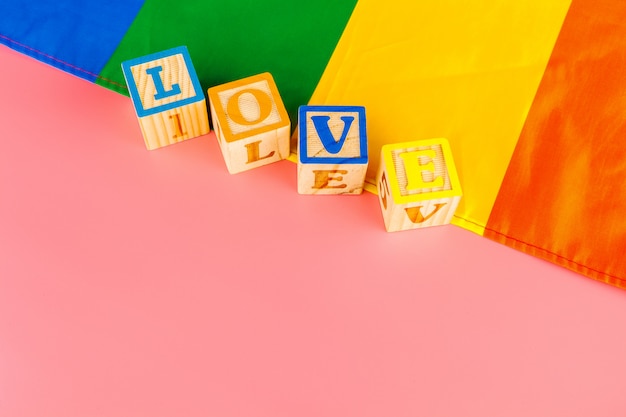 LGBT concept, text love, LGBT flag