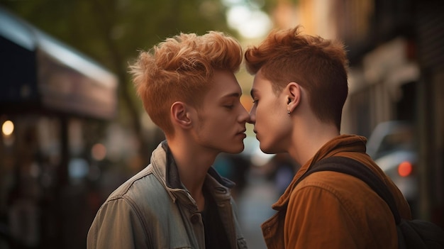 LGBT Generative AI two kissing smooching young men