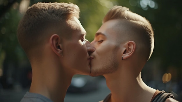 LGBT Generative AI two kissing smooching young men