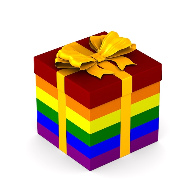 Lgbt gift box with golden bow on white