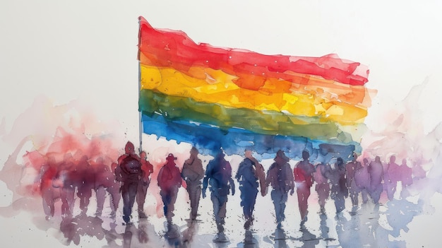 LGBT Pride Day pencil drawing flag and people illustration background