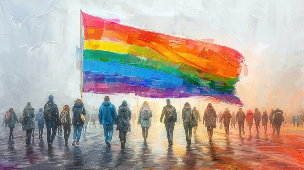 LGBT Pride Day pencil drawing flag and people illustration background