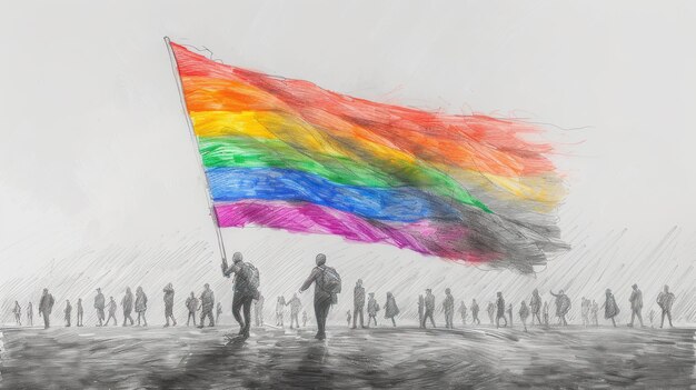 LGBT Pride Day pencil drawing flag and people illustration background