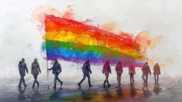 LGBT Pride Day pencil drawing flag and people illustration background