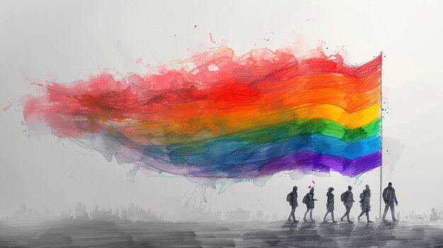 LGBT Pride Day pencil drawing flag and people illustration background