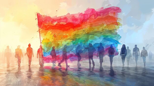 LGBT Pride Day pencil drawing flag and people illustration background