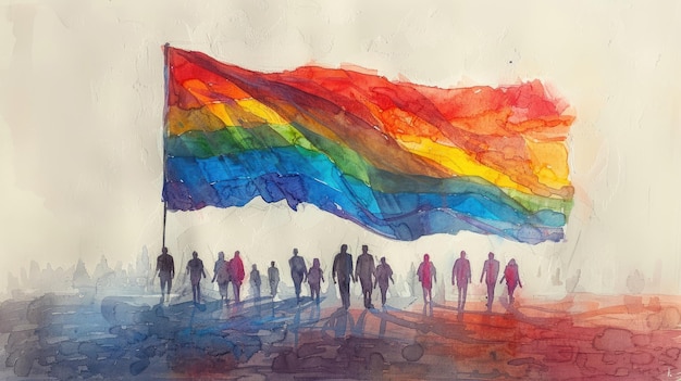 LGBT Pride Day pencil drawing flag and people illustration background