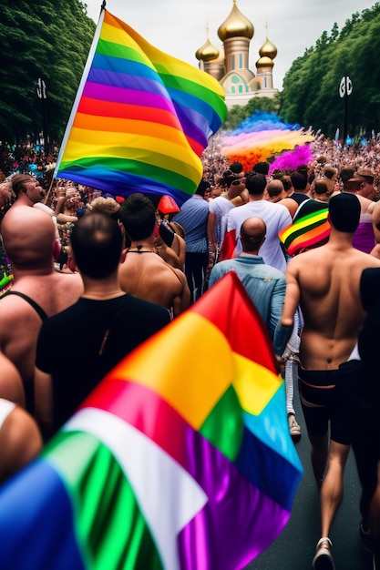 LGBT Pride Month cover templates with rainbow shapes Waving ribbon banner with flag of LGBT pride